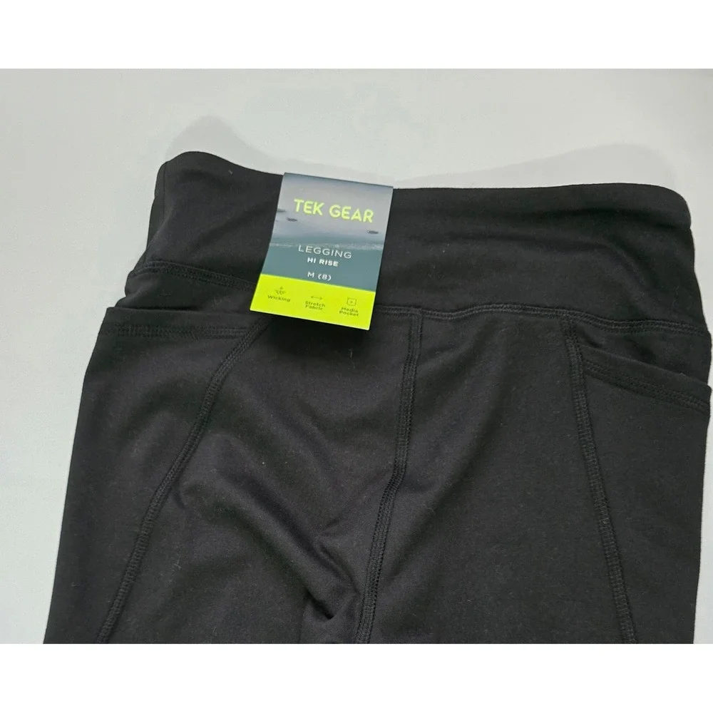 Tek Gear Girls Black Luxe Hi-Rise Perf Pocket Leggings Size M 8 NWT DG03A105RS